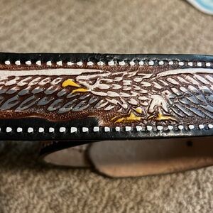 Vintage eagle design tooled leather belt handmade in Mexico western belt